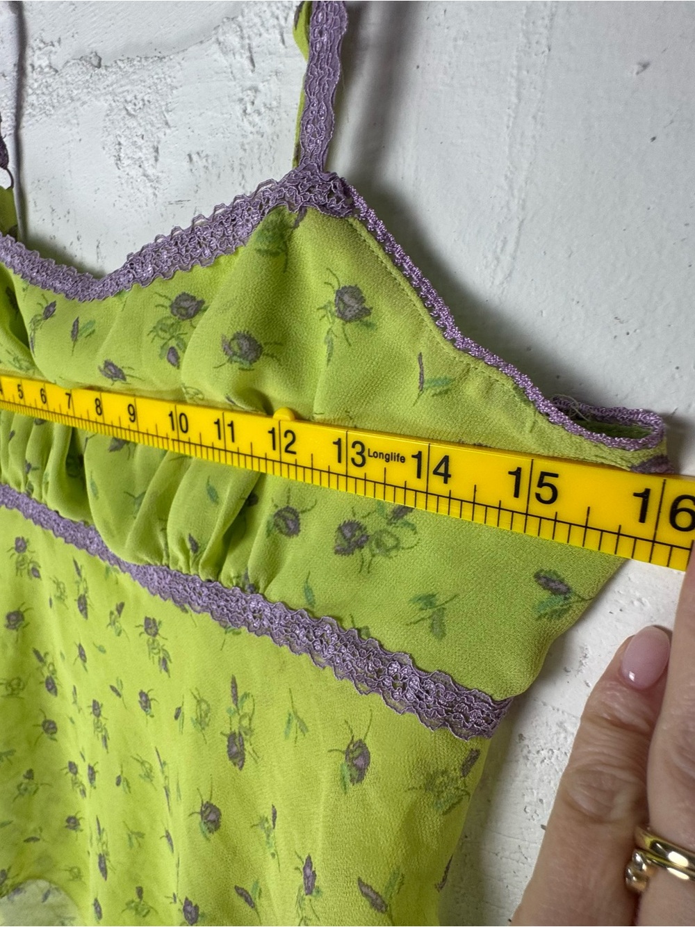 Urban Outfitters UO Tati babydoll lime Floral Cami Top fairycore handkerchief M - Picture 8 of 9